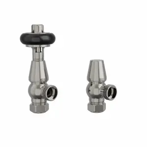 Rinse Bathrooms Traditional Angled TRV Thermostatic Radiator Valves Satin Nickel