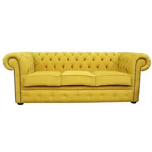 Chesterfield 3 Seater Cantare Mustard Yellow Easy Clean Fabric Sofa In Classic Style