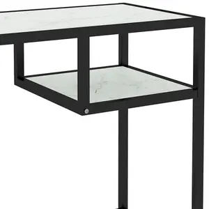 Berkfield Computer Desk White Marble 100x36x74 cm Tempered Glass