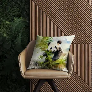 Panda Eating Bamboo Watercolour Outdoor Cushion 45cm x 45cm