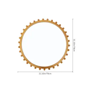 79cm Dia Pine Wood Wall Mounted Shatterproof Mirror Decorative Mirror