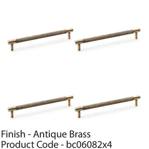 4 PACK - Knurled T Bar Door Pull Handle - Antique Brass - 192mm Centres Premium Drawer