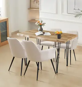 Hallowood Furniture Cullompton Large Dining Table 120cm, Live Edge Effect Top,  with 4 Beige Fabric Arm Chairs