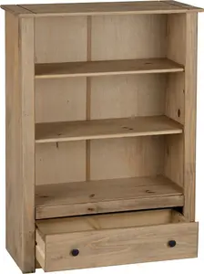 Panama Bookcase 3 Shelf 1 Drawer in Natural Wax Finish