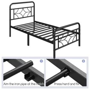 Yaheetech Black 3ft Single Metal Bed Frame with Sparkling Star Design Headboard and Footboard