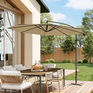 3M Large Rotatable Garden Sun Shade Cantilever Parasol Patio Hanging Banana Umbrella Crank Tilt with Cross Base, Khaki