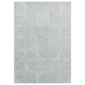 Blue Swirl Abstract Geometric Modern Funky Easy to Clean Rug for Living Room Bedroom and Dining Room-200cm X 290cm