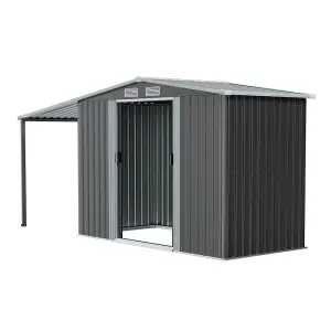 248cm W x 207cm D x 178cm H Dark Grey Metal Shed with 2 Door Garden Storage Shed with Awning