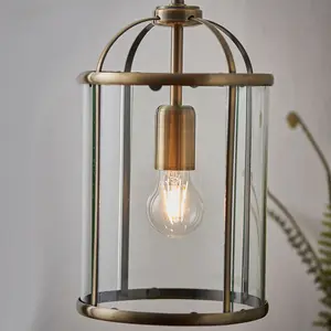 Hanging Ceiling Pendant Light Brass & Glass Lantern Box Shade Lamp Bulb Holder