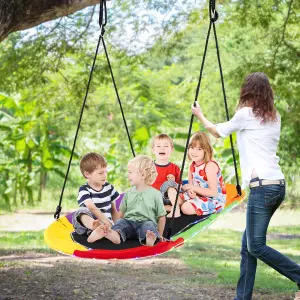 COSTWAY 150 cm Saucer Swing w/ LED Lights 300 kg Platform Tree Swing w/ Adjustable Ropes