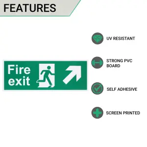 EAI - Fire Exit Sign Arrow Man Up RIGHT 400x150mm Self Adh Semi Rigid PVC