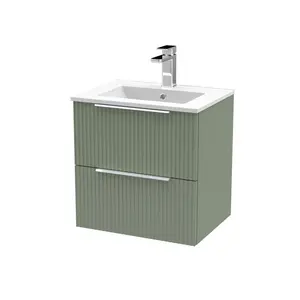 Fluted 500mm Wall Hung Single Vanity Unit Satin Green