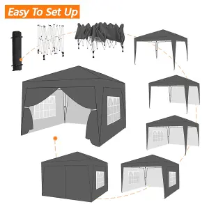 Yaheetech 3mx3m Dark Grey Fabric Pop Up Canopy Tent w/ Sidewalls