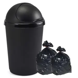 1x 50 Litre Black Home Kitchen General Waste Bullet Bin With Roll Open Lid