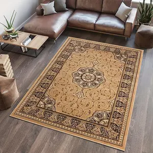 Abaseen 200x290 cm Golden Royal Tabriz Rug Classic Oriental Rug 10mm Soft Pile Washable Area Rugs for Home and Office