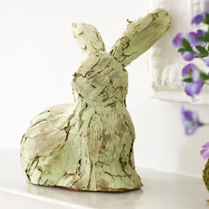 Faux Bark Bunny Rabbit Ornament - Rustic Easter Spring Home Ornament Sculpture Decoration - Measures H25 x W18cm