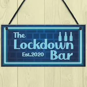 Lockdown Bar Blue Neon Effect Theme Home Bar Sign Quarantine Gift Gift