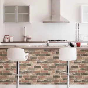 NuWallpaper NU2064 Newport Reclaimed Brick Peel & Stick Wallpaper, Red