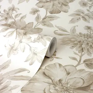 Fine Decor FD43611 Isabella Floral Wallpaper Roll, Natural