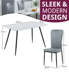 Hallowood Furniture Cullompton Rectangular Dining Table 120cm with 4 Light Grey Faux Leather Chairs