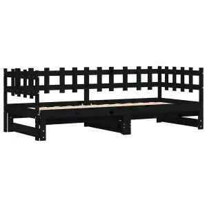 Berkfield Pull-out Day Bed Black 2x(90x200) cm Solid Wood Pine