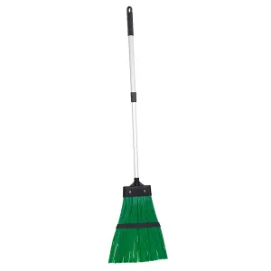 JVL Outdoor Garden Hard Bristled Broom Brush Rake with Extendable Handle, Green