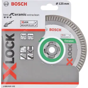 Bosch Professional X-LOCK Ceramic Extra Clean Turbo Diamond Cutting Disc - 125x22.23x1.4x7 mm - Best for Ceramic