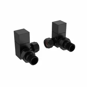 Right Radiators Corner Square Head Black Heated Towel Rail Radiator Valves Pair