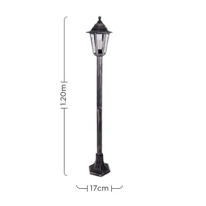 ValueLights 1.2m Victorian Black and Silver Outdoor Garden Lamp Post Bollard and Top Lantern Light - IP44 Rated - With ES E27 Bulb