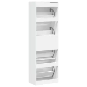 Shoe Cabinet with 4 Flip-Drawers White 60x34x187.5 cm