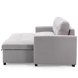 Newport Fabric Corner Large 3 Seater Sofa Bed With Storage Left Or Right Side (Light Grey)