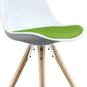 Soho White & Green Plastic Dining Chair with Pyramid Light Wood Legs