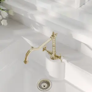 Traditional French Classic Mono Sink Mixer Tap - Brushed Brass