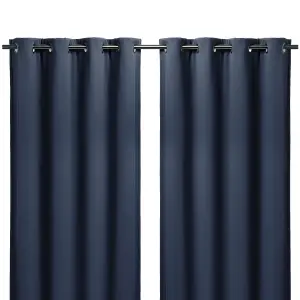 Navy Plain Blackout & thermal Eyelet Curtain (W)167cm (L)228cm, Pair