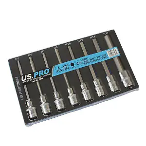 US PRO 8pc 1/2Dr  140mm Long Hex Bits Sockets Key Set Allen 5 - 17mm 2084