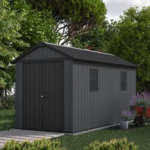 Keter Newton Plus Vertical 13x7.5 ft Apex Grey Plastic 2 door Shed with floor & 2 windows (Base included)