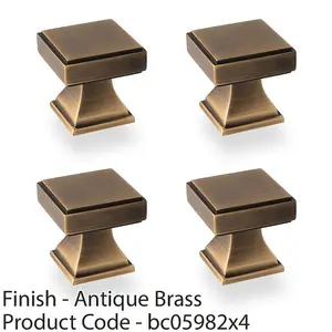 4 PACK - Chunky Square Cupboard Door Knob - 30mm - Antique Brass Kitchen Pull Handle