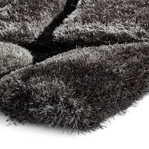 Black/Grey Handmade Modern Shaggy Easy to Clean Abstract Optical/ (3D) Rug For Dining Room Bedroom And Living Room-180cm X 270cm