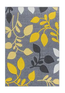 Modern Easy to Clean Floral Grey Rug for Dining Room-200cm X 285cm