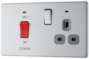 GoodHome Brushed Steel Screwless Cooker switch & socket with neon & Grey inserts