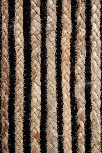 CHAKKAR DARK Stripe Rectangular Jute Beige Black Rug / 75 cm x 120 cm