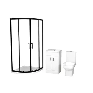 Nes Home Bilton Matte Black Quadrant Shower Enclosure with Basin Vanity, Close Coupled Toilet