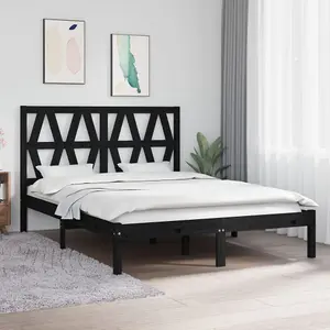 Berkfield Bed Frame Black Solid Wood Pine 140x190 cm