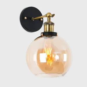 ValueLights Sheridan Antique Brass and Black Metal Adjustable Knuckle Joint Wall Light Fitting with Shade