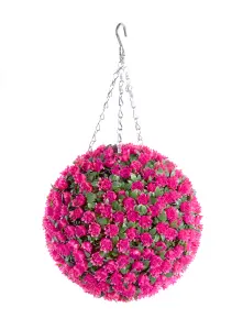 Pair of Best Artificial 28cm Pink Rose Hanging Basket Flower Topiary Ball - Suitable for Outdoor Use - Weather & Fade Resistant