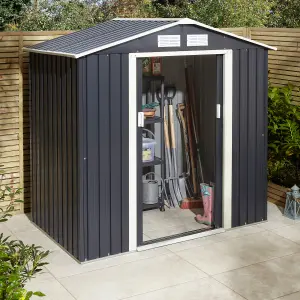 Rowlinson Trentvale 6x4 Metal Apex Shed Dark Grey with Foundation Kit & Assembly