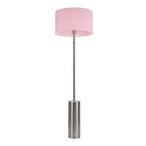 ValueLights Lexy Brushed Chrome Rotary Dimmer Switch Floor Lamp with Blush Pink Drum Shade