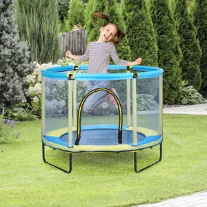 ZONEKIZ 55" Kids Trampoline with Enclosure Net for Toddler 3-10 Years Blue