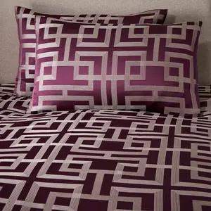 Polyester Geometric Shapes Duvet Cover Set with Pillowcases Damson / Super King - 2 Standard Pillowcases