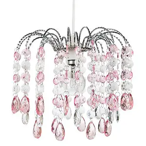 Contemporary Waterfall Pendant Shade with Pink and Clear Acrylic Droplets